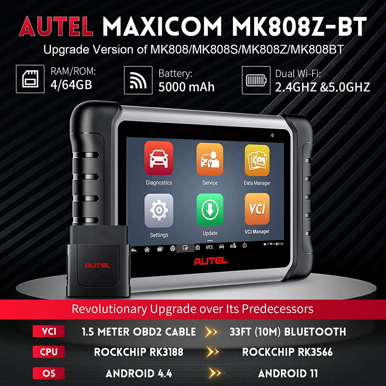 Autel Scanner MaxiCOM MK808Z-BT(Same As MK808BT Pro), 2023 Android