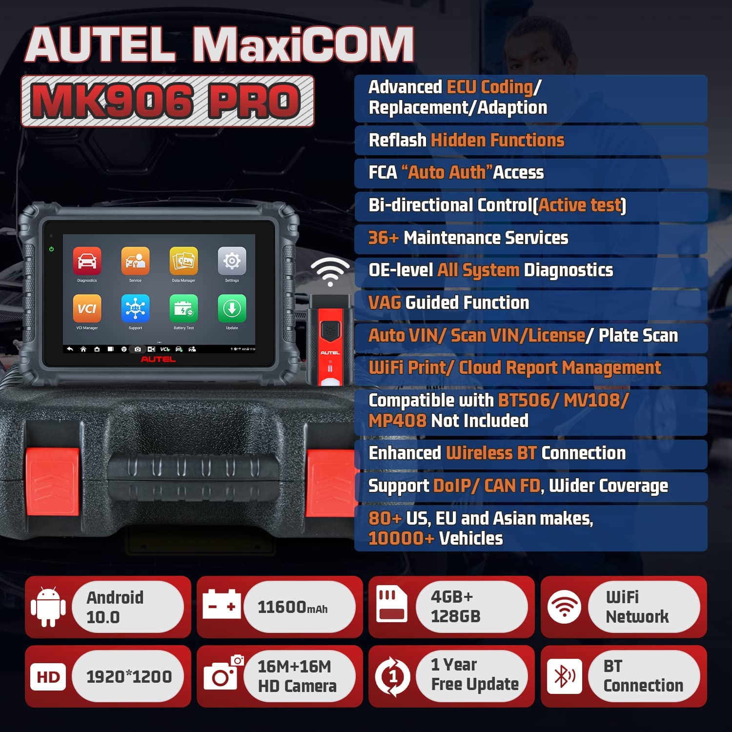 Autel Scanner MaxiCOM MK906 Pro Diagnostic Scan Tool, Bi-Directional  Control –